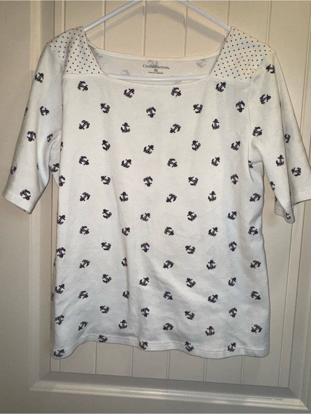 croft & barrow White Short-Sleeve Anchor Print Tee